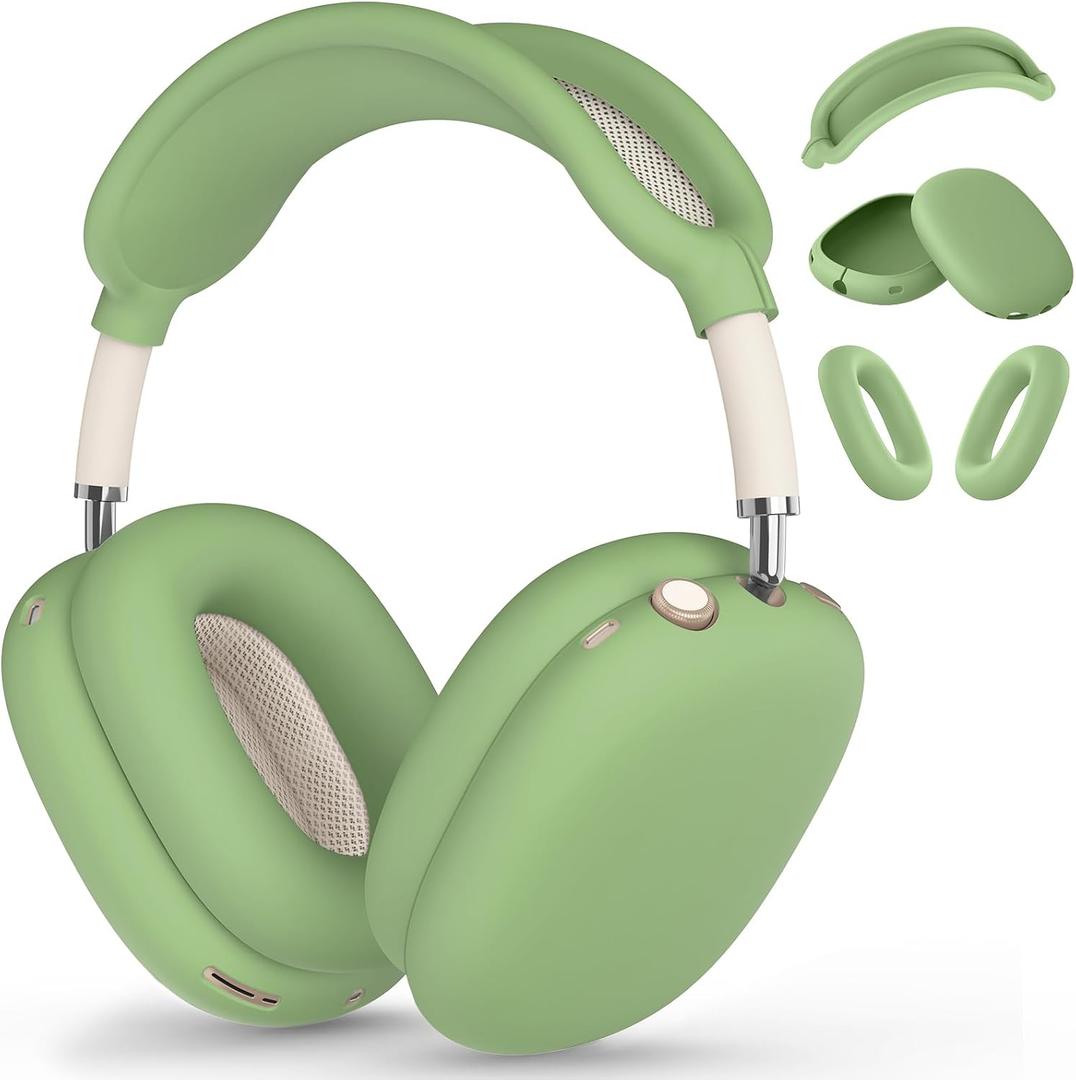 Silicone Case Cover for AirPods Max 2/1 (2026/2024/2020), Ear Pad Case Cover/Ear Cups Cover/Headband Cover for AirPods Max 2&1 (USB-C/Lightning), Accessories for Apple AirPods Max 2 Headphones, Green