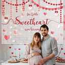 MEHOFOND Valentine's Day Baby Shower Backdrop for Girls A Little Sweetheart is On Her Way Baby Shower Decorations for Girls Brick Wall Pink Red Heart Photography Background Photo Shoot Props 7x5ft