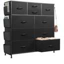 WLIVE 10 Drawer Black Fabric Dresser for Bedroom, Side Pocket & Hooks ChestFabric chest of drawers, steel frame, side pockets & hooks. Sleek modern storage for bedroom, closet, living room.