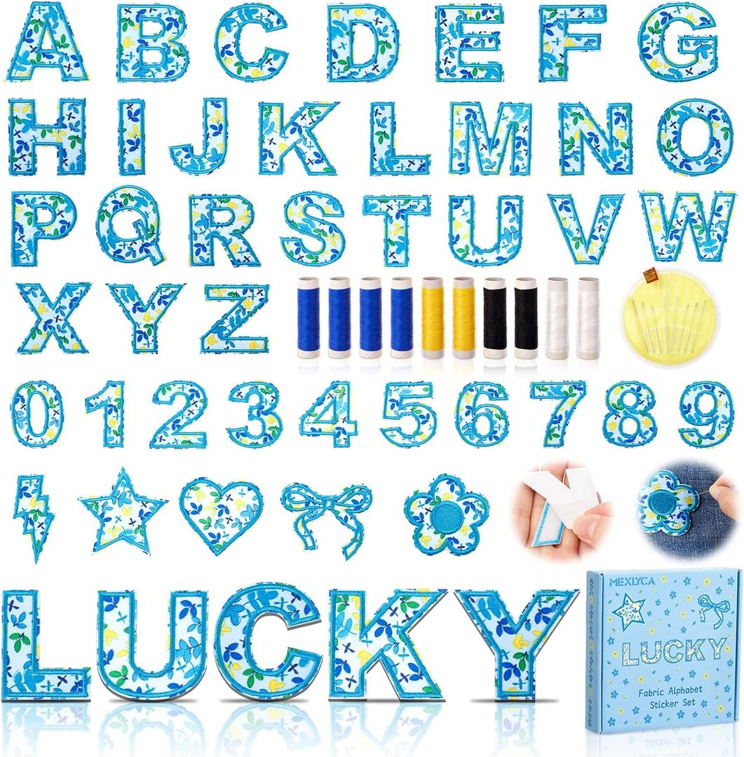 3 x 41 Pcs Cloth Patches Self Adhesive, Embroidered for DIY Clothing, Include 26 A-Z Chenille Letter Patches Stickers, 15 Rainbow Flower Lighting Stars Hearts on Patche for Hats,Backpacks,Bags,Jackets,cup