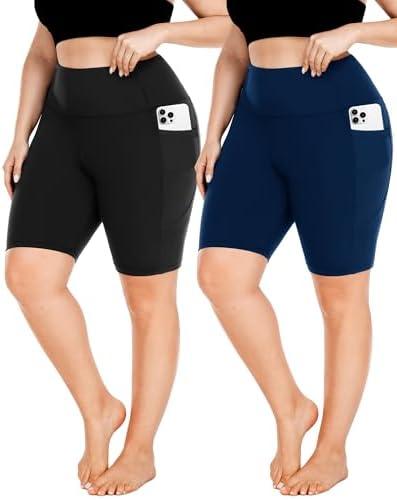 FULLSOFT Plus Size Biker Shorts for Women-High Waist X-Large-4X Tummy Control with Pockets Workout Shorts for Yoga, 2XL, 1 Piece