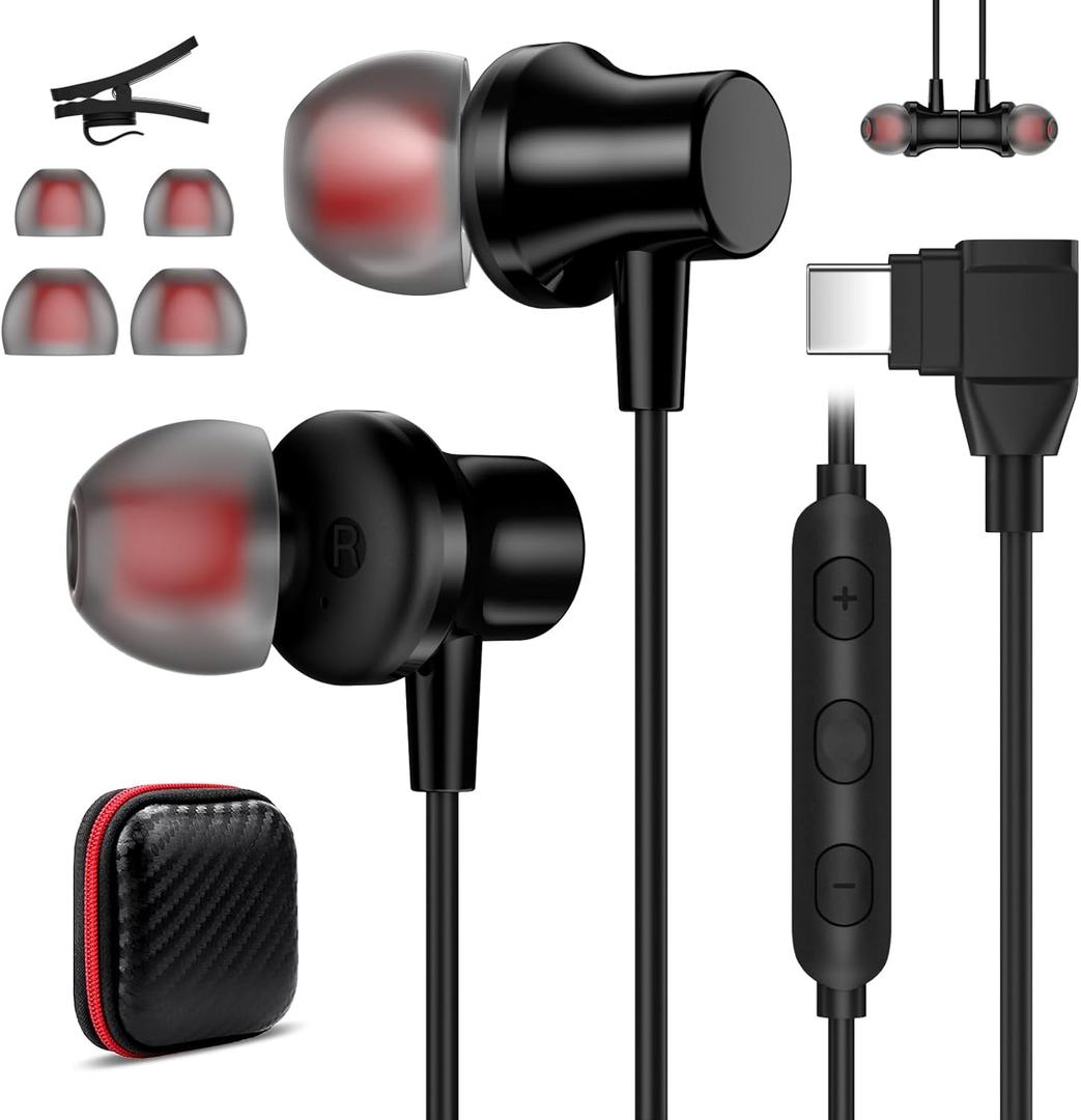 Jelanry USB C Earbuds Wired Headphones with Mic for iPhone 17 16 15 iPad Air Pro, Elbow Magnetic in-Ear Type-C Earphones HiFi Stereo Volume Control for Samsung Flip Fold 6 Galaxy S25 S24 Oneplus 13 12