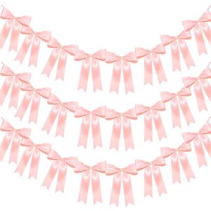Jansun 3Pack Pink Bow Garland Banner, Pink Ribbon Bow Party Decorations Garland for Birthday Baby Shower Wedding Bow Coquette Party Decor