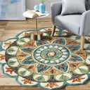 LR Home 6ft Round Indoor Wool Area Rug for Home Decor | Rugs for Living Room, Bedroom, Playroom, Entryway, Office | Hand Woven Modern Farmhouse Large Boho Area Rug for Room Decor | Rust/Teal