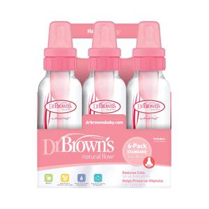 Dr. Brown's Natural Flow Anti-Colic Baby Bottles - Pink - 8oz - 6pk (6 Count (Pack of 1))