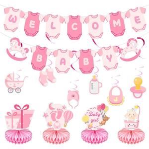 Baby Shower Decorations for Girl- Baby Shower Banner Pink Paper Welcome Baby Banner Welcome Baby Sign