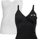 Nursing Top Cotton-Mix Oeko Tex 100 Cami Woman Breastfeeding Tank top Adjustable Straps Postpartum German Brand 5400 (S, Black/White)