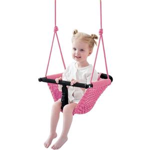 Kids Swing Seats Indoor Hand-Made Net Swing with Adjustable Rope Tree Swings for Kid Child Backyard Playground Swings Outside Indoor (Pink)