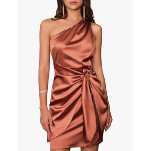 GRACE KARIN 2025 Women Satin Dress Cocktail One Shoulder Sleeveless Tie Waist Party Mini Dresses Size 8