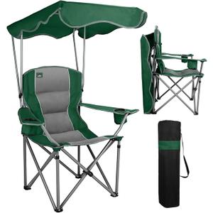 Northroad Folding Camping Chairs with Canopy Shade, Beach Chair w/Cup Holders, Armrests & Carry Bag for Outdoors Travel Sports Fishing, Green, 39 inches x 20.5 inches x 35.8 inches