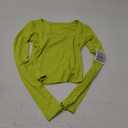 Artfish Women's Square Neck Long Sleeve Ribbed Slim Fitted Casual Basic Crop Top (Medium, Lime Neon Green)