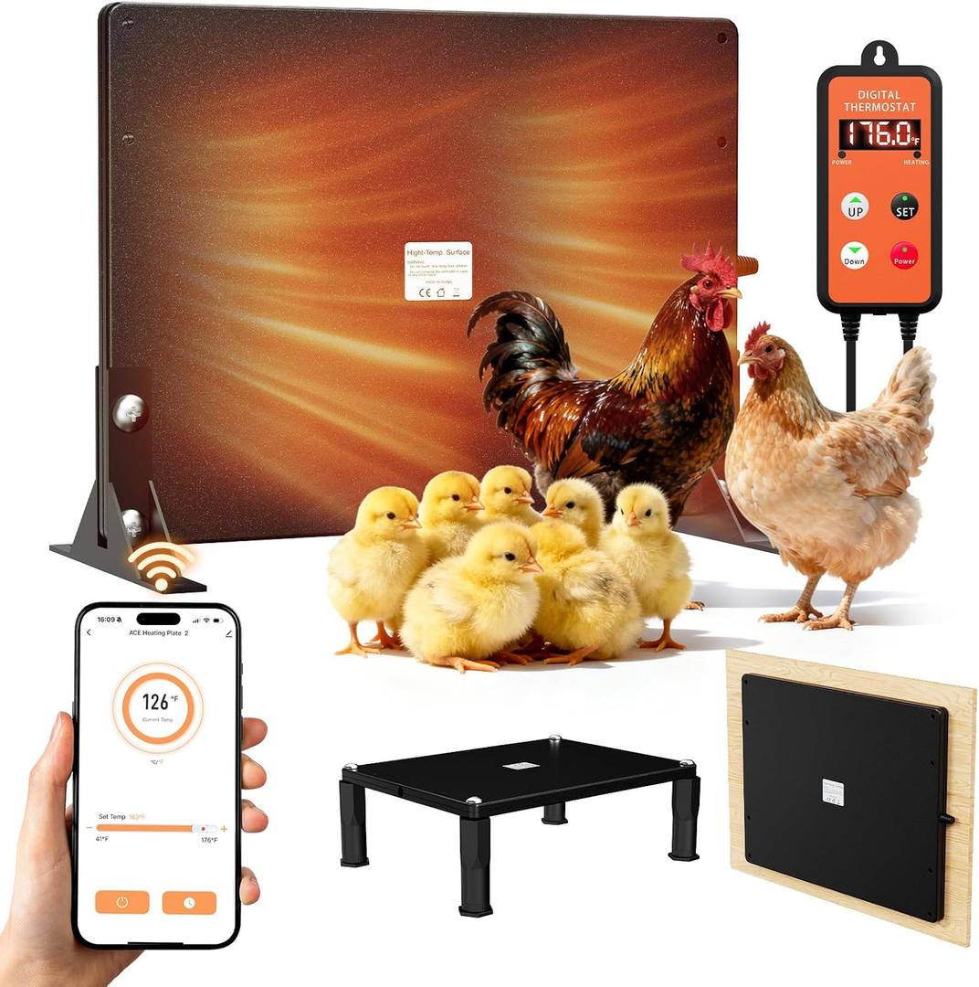 2-in-1 Chicken Coop Heater with APP & Thermostat,Smart Chicken Heater with Adjustable Temp (41~176) & 24H Timer,120 Watts Radiant Heat Flat Panel Heaters for Winter