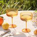 12 PCS Ribbed Coupe Glasses Amber Plastic Champagne Coupe Cup 10oz Detachable Gold Rim Espresso Martini Glass Vintage Margarita Glassware Cocktail Glass Disposable for Thanksgiving Wedding