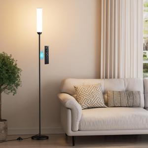 Ambimall LED Floor Lamp with Remote Control, 65" Standing lamp with Stepless Adjustable 3000K-6500K Colors & 30-100% Brightness, Foot Switch(Black)