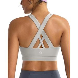 RUNNING GIRL Sports Bras for Women High Support, Criss-Cross Back Strappy Sports Bras for Women with Sewn in Pads(WX3081_Grey_XL)