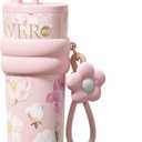 24 oz Stainless Steel Tumbler with Lid and Straw, Insulated Coffee Mug, Leak Proof, Portable Iced Travel Water Bottle, Reusable Thermal Coffee Cup, Floral Pink