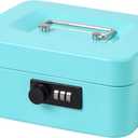 Jssmst Medium Cash Box with Combination Lock - Durable Metal Cash Box with Money Tray, Light blue,7.87 x 6.3 x 3.35 inches
