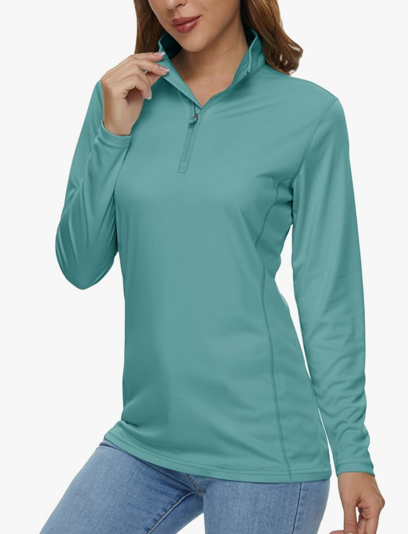 MAGCOMSEN Women's Shirts Long Sleeve 1/4 Zip UPF50+ UV Sun Protection Quick Dry Workout Hiking Athletic Shirts Rash Guard, M