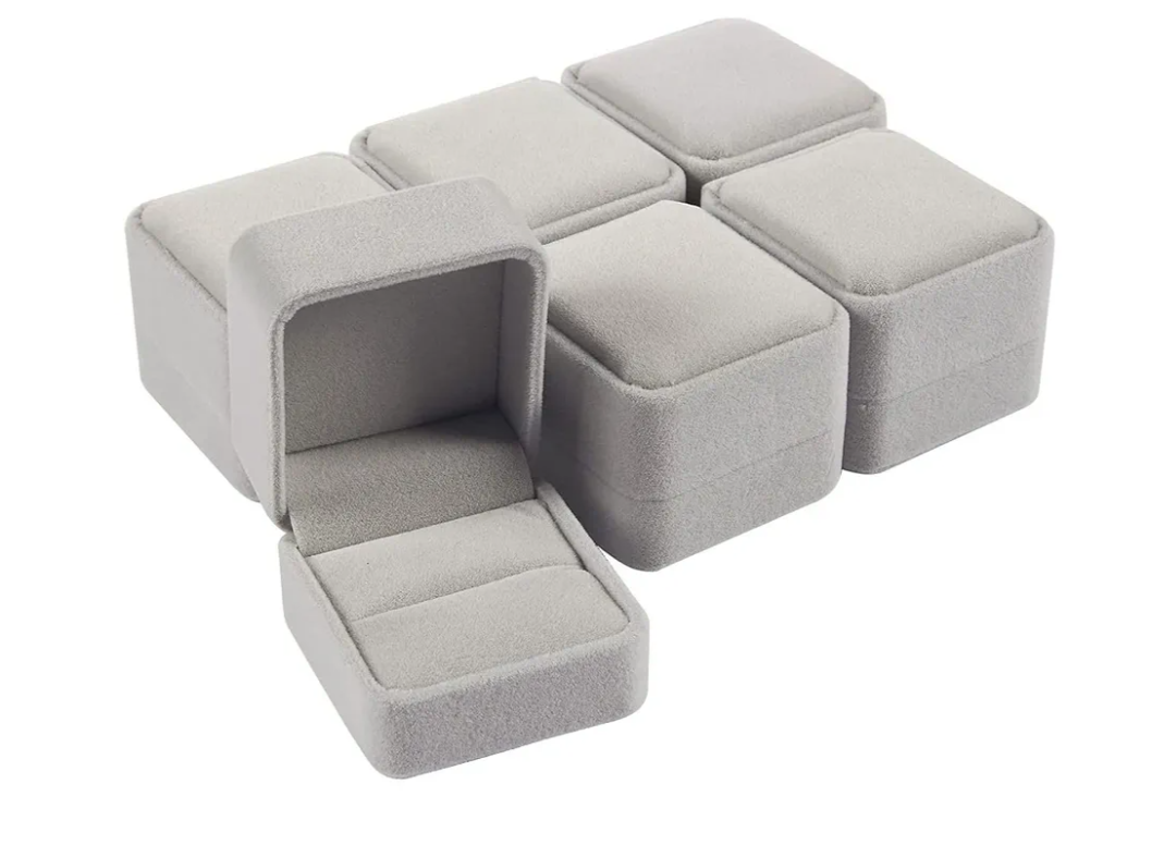 6-Pack Velvet Ring Boxes for Jewelry, Proposal, Engagement, Wedding, and Presentation – Grey, 2.5 x 1.7 x 2 Inches