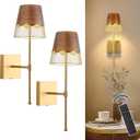 Gold Battery Operated Wall Sconces Set of 2, Cordless LED Wall Lights with Touch and Remote,Stepless Dimmable and Rechargeable Lighting for Living Room, Bedroom,Bathroom,Hallway,Gifts