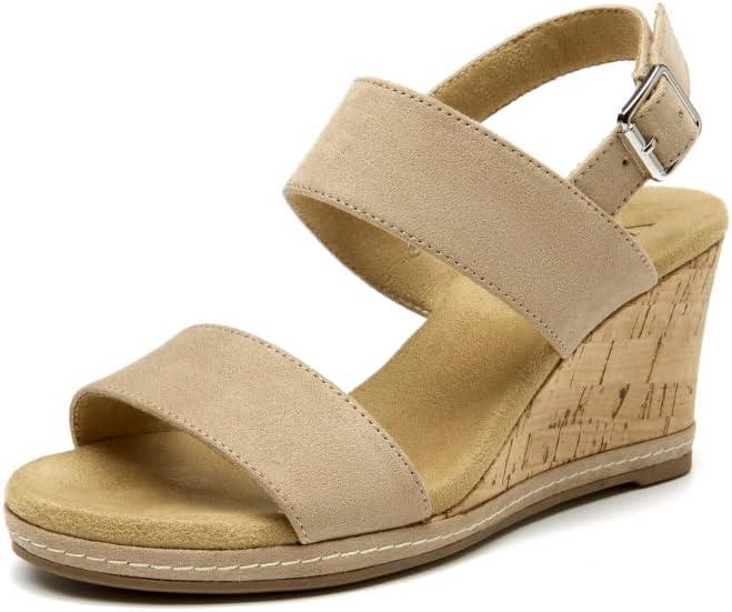 VJH confort Women's Wedge Sandals Buckle Straps Cork Platform Comfort Slingback Dress Open Toe Sandals (8)