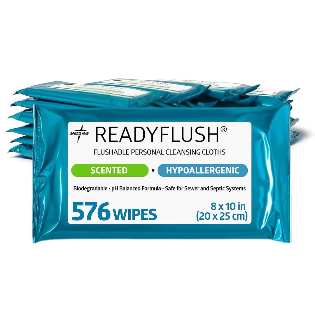 Medline Readyflush Biodegradable Flushable Wipes, 576 wipes (24 pack of 24 wipes)