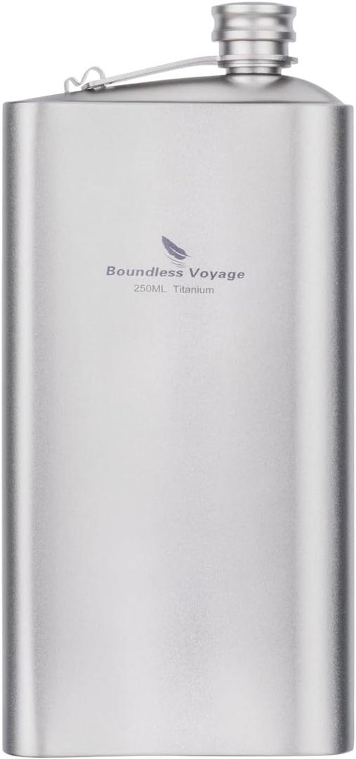 Boundless Voyage Titanium Hip Flask Rust-Free Ultralight Small Liquor Flask Bottle for Whiskey Outdoor Portable Travel Outdoor (Ti3074D-(250ml))