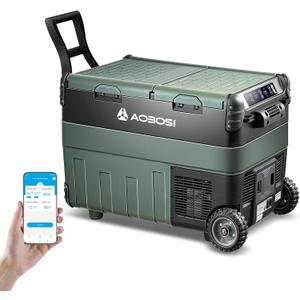 AAOBOSI 12 Volt Car Refrigerator, 42 Quart(40L) Electric Cooler Dual Zone,Car fridge Freezer (-4F~68F) 12/24V DC & 100-240V AC with APP Control, Basket and LED Light for Car, RV, Boat, Camping, Home