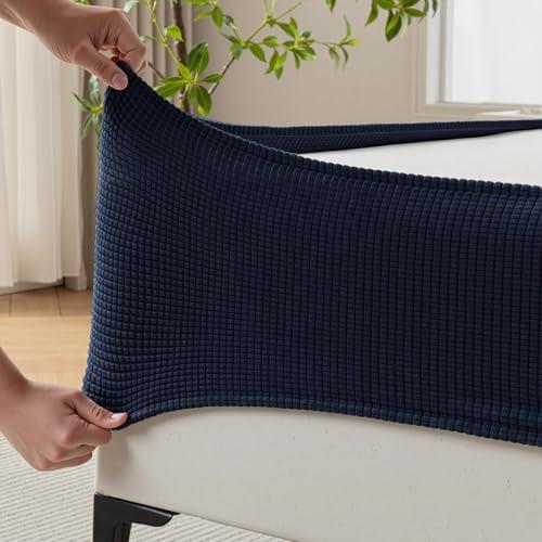 MIYE Jacquard Fabric Box Spring Cover,Super Stretchy Wrap Around 4 Sides Elastic Bed Skirt,Wrinkle & Fading Resistant,Washable & Easy Fit. (Navy, King)