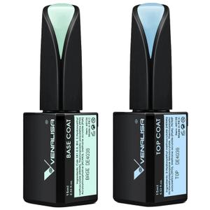 VENALISA 2 Pcs 15ml Gel Nail Polish Base and Top Coat Set, No Wipe High Gloss Long Lasting Tempered Top Coat Polish Soak Off LED Gel Kit