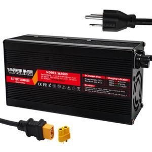 54.6V 10A Li-ion Battery Smart Charger with Output XT60 Male Connector with Cooling Fan Safe and Stable Used for 13S 48V Lithium Lipo Battery Pack Fast Charger