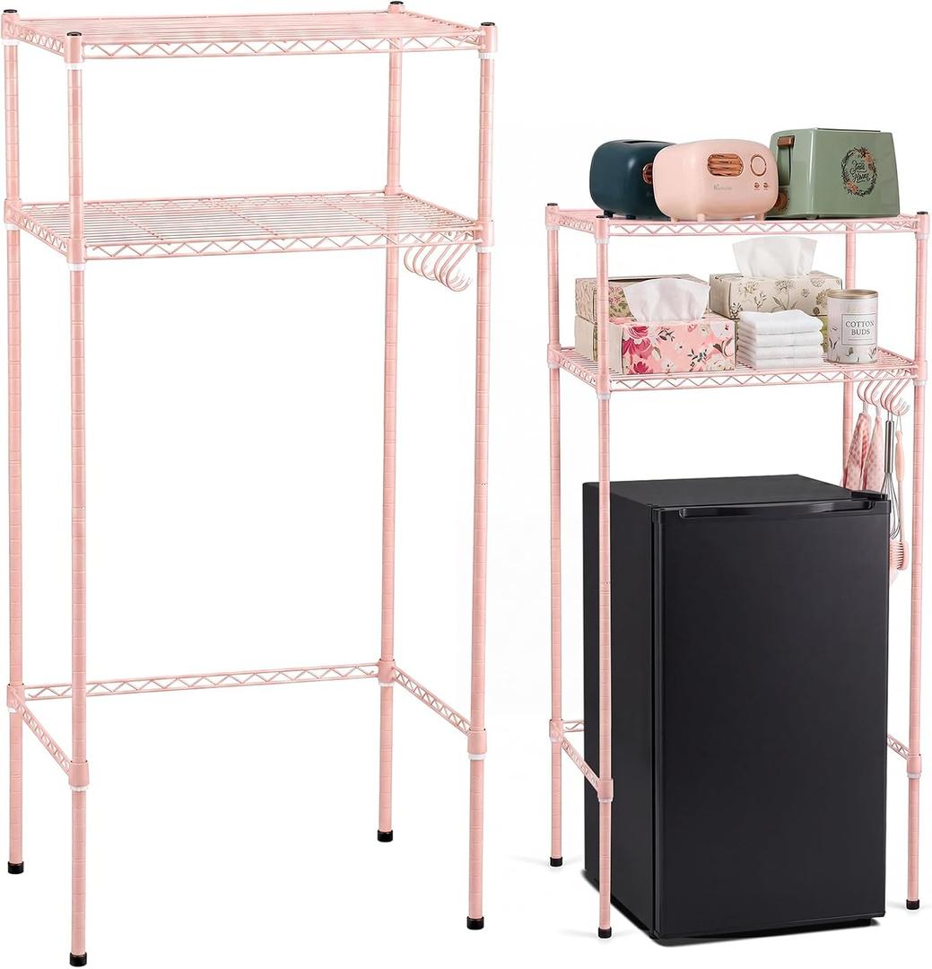 Huwena 2-Tier Adjustable Mini Fridge Shelf Metal Stand for Dorm, Pink, 51.97 x 24.02 x 18.11 inches