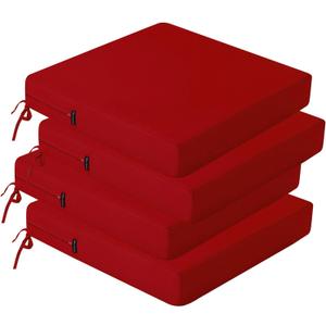 idee-home Outdoor Chair Cushions Set of 4, Waterproof Outdoor Seat Cushions for Patio Furniture, Outside Replacement Chair Pad with Ties for Lawn Deck Porch, 19 x 19 Red