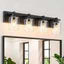 Modern Bathroom Light Fixtures Over Mirror, Vanity Lights for Bathroom Wall Sconces with Clear Glass Shades, E26 Socket (Bulbs Not Included), 4 Light, Black