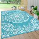 Pauwer Waterproof Outdoor Rug 5x8, Reversible Plastic Straw Patio Camping Rug, Indoor Outdoor RV Mat Carpet for Deck, Camper, Porch, Balcony, Backyard, Picnic, Boho Teal