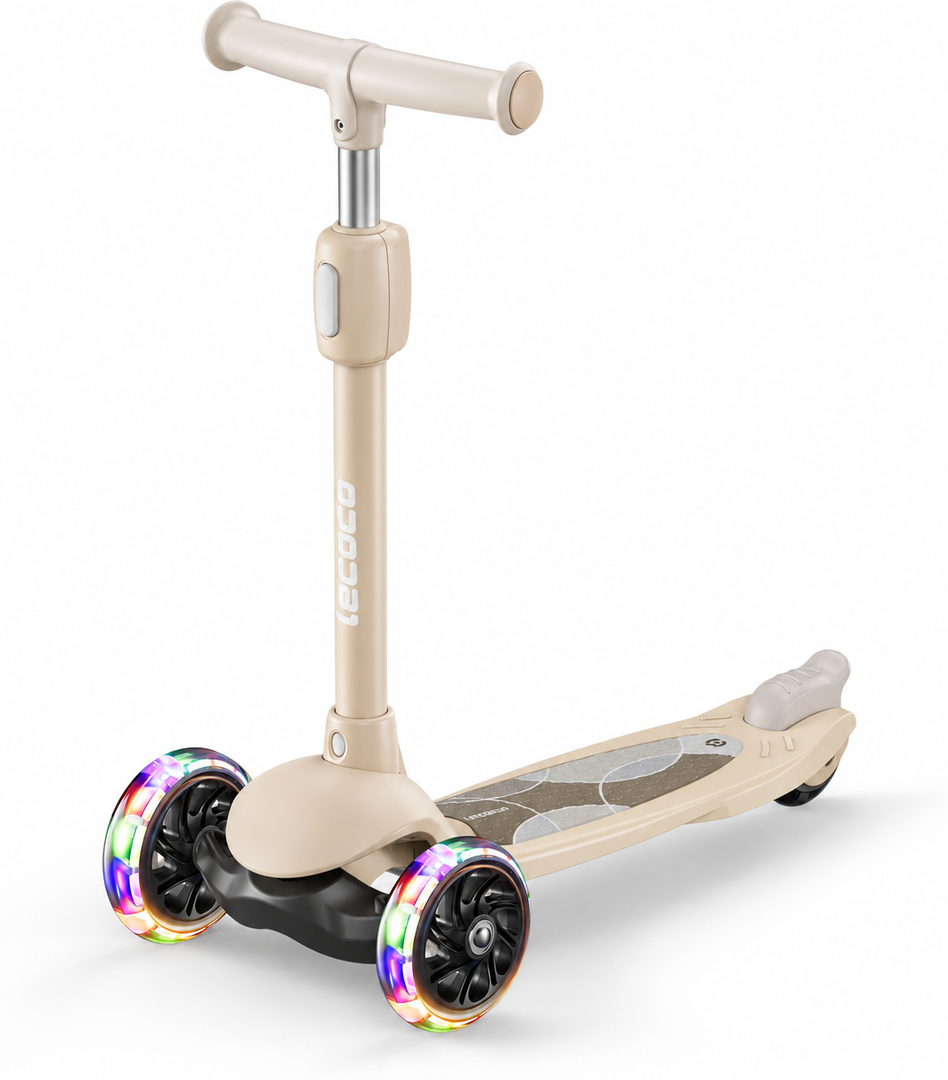 Kick Scooter for Kids, 3 Wheel Scooter Adjustable Height Foldable Design, 3 LED Light Wheels, Rear Brake, Extra Wide Non-Slip Deck Kid Scooters for Boys and Girls