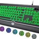 Large Print Backlit Computer Keyboard, 7Color Backlit Keyboard with Wrist Rest, USB PlugandPlay, Oversize Letters Keys Easy to See and Type, Wired Light Up Keyboards for Laptop, PC, Gaming