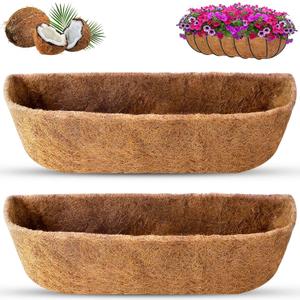 REMIAWY Coco Liners for Planters 24 Inch, 2 Packs Natural Coconut Fiber Coir Flower Basket Window Box Liners, Trough Planter Insert for Outdoor Plant Large Pots Garden Fence Decoration