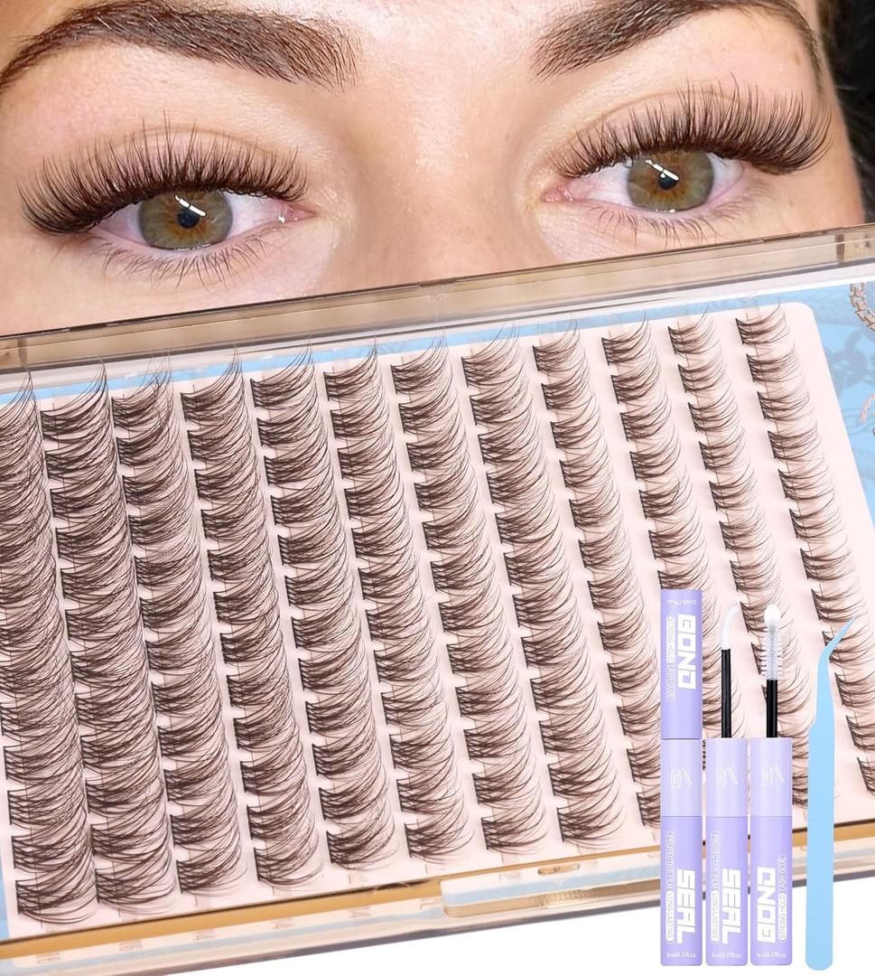 Mavphnee Brown Lash Clusters Kit Natural Eyelash Clusters Dark Brown Eyelash Extensions CC-Curly Pestaas Postizas Wispy Individual Lash Extensions Kit 8-16MM Brown Cluster Lashes 144PCS DIY Lash Kit