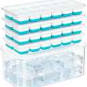 NFK Ice Cube Tray with Lid & Bin - 4 Pack 48 Cubes Stackable Silicone Trays for Freezer with Storage Container, Leak-Proof Lids, BPA-Free, Easy Release for Kitchen, RV, Party, Cocktail & Coffee