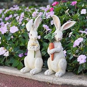 Easter Bunny Decorations Spring Home Decor Bunny Figurines(Easter White Rabbit 2pcs)