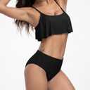 Beautikini Period Swimwear for Teens Menstrual Leakproof Ruffle Bikini Set Period Bikini Swimsuits Period Bathing Suits for Teen Girls(Black,Small)