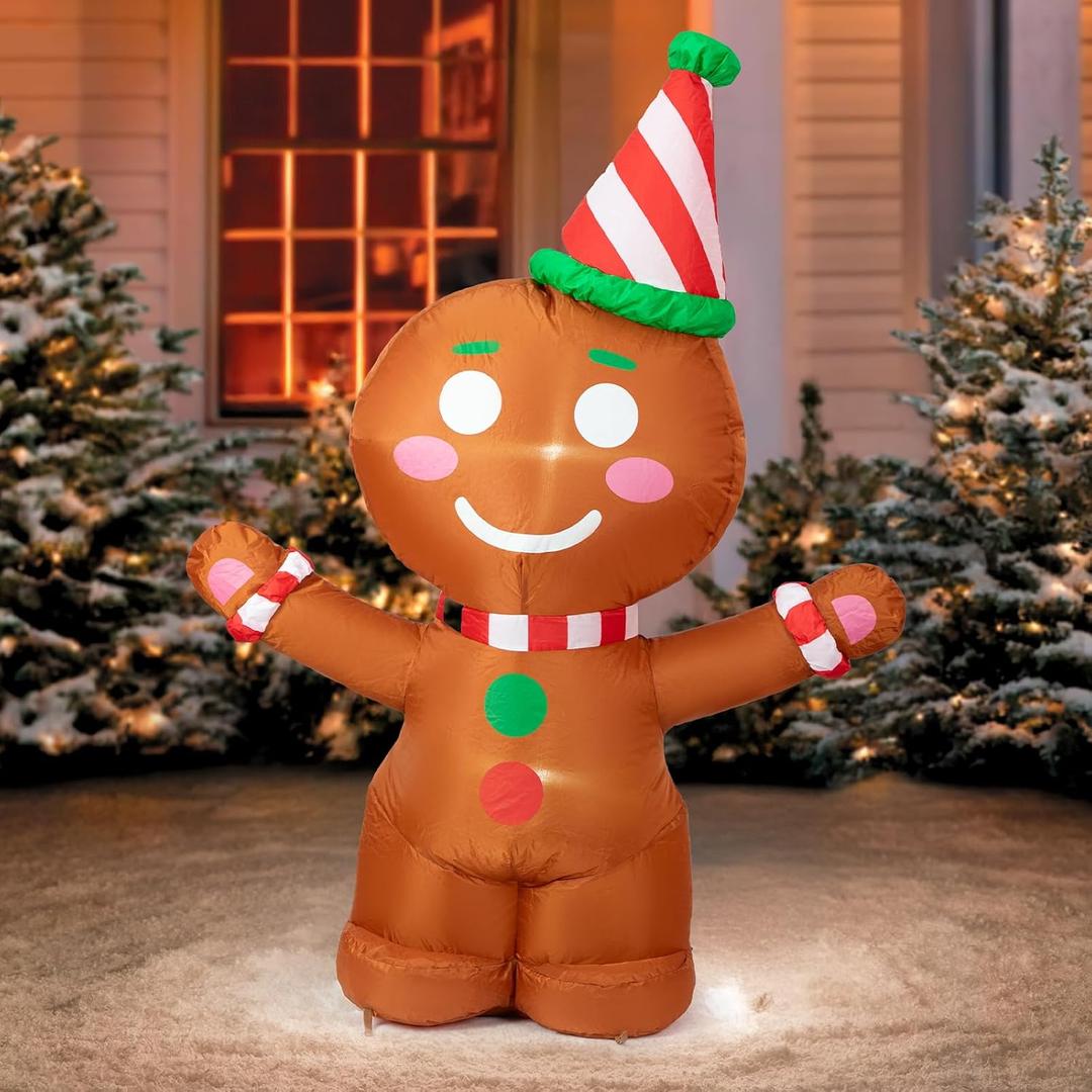4FT Christmas Inflatables Outdoor Decorations, Gingerbread Man Blow Up Yard Decorations with Built-in LED Lights for Garden Lawn