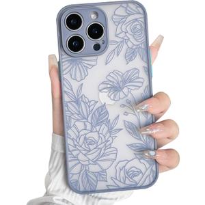 NITITOP Compatible for iPhone 12 Pro Case Cute Clear Flower - Blue