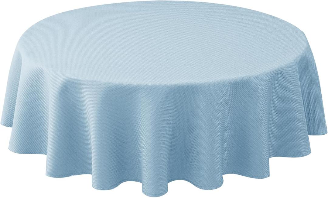 Biscaynebay Textured Fabric Round Tablecloths 60" for Round Tables diameters from 28" to 48", Light Blue Water Resistant Folding Table Covers Washable for Dining, Kitchen, Wedding, Parties etc
