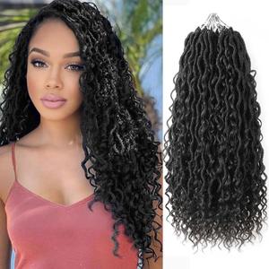 Curly Faux Locs Crochet Hair,18 Inch New Goddess Locs With Curly Ends,5 Packs Soft Pre Looped Boho River Locs Crochet Braids,Synthetic Crotchet Hair For Black Women,Itch Free(5 Packs,18",1B#)