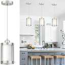 Brushed Nickel Pendant Lights Kitchen Island, 1-Light Modern Mini Hanging Light Fixtures with Milk Glass, Farmhouse Kitchen Pendant Lighting Over Island for Sink, OS-3014-1PBNW