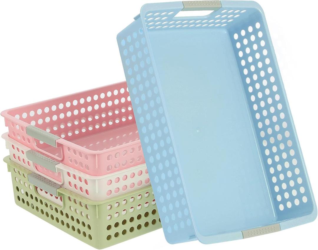 4 Piece Storage Basket Classroom Organization Storage Paper Tray Holds 4A Paper Trays for Classroom Home Handicrafts Storage Library Drawers Office Arts Crafts Supplies (blue pink)