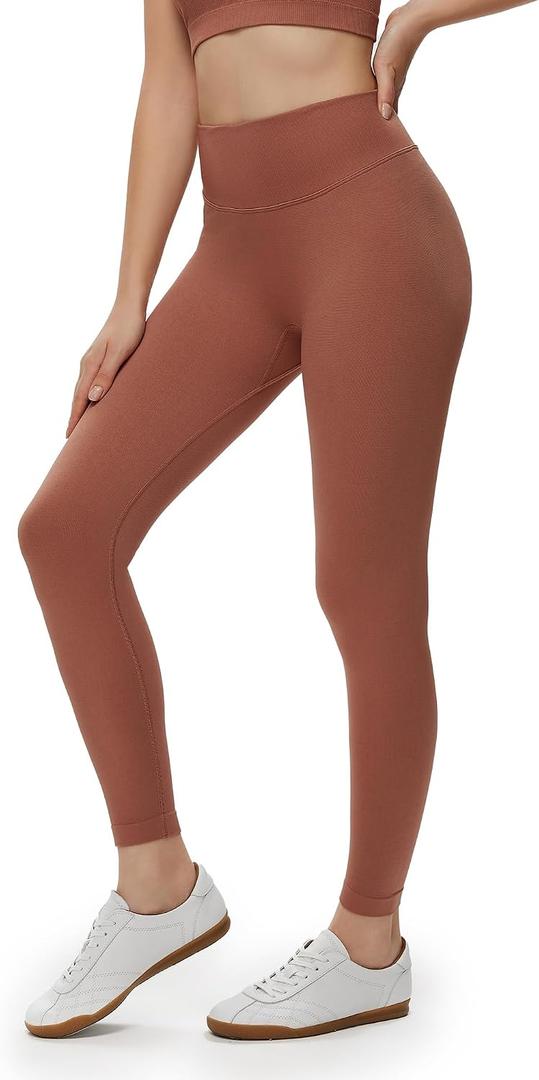 NANJI Seamless Leggings for Women - Scrunch Butt Lifting No Front Seam Mid Waist Squat Proof Active Workout Gym Yoga Pants (Orange, L)