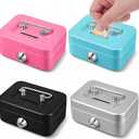 4 Pieces Small Money Box with Lock and Slot 4.5 x 3.3 x 2 Inch Metal Cash Box Set with Key Lock Metal Cash Boxs Piggy Bank Metals Coin Bank Gifts Without Money Tray (Black, Green, Gray, Pink)